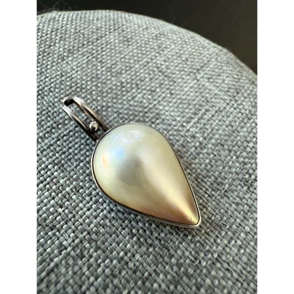 Mabe Pearl Sterling Pendant - Etsy Vintage Mother Of Pearl Mabe Pendant Sterling Silver .925 Modernist Quiet Luxury